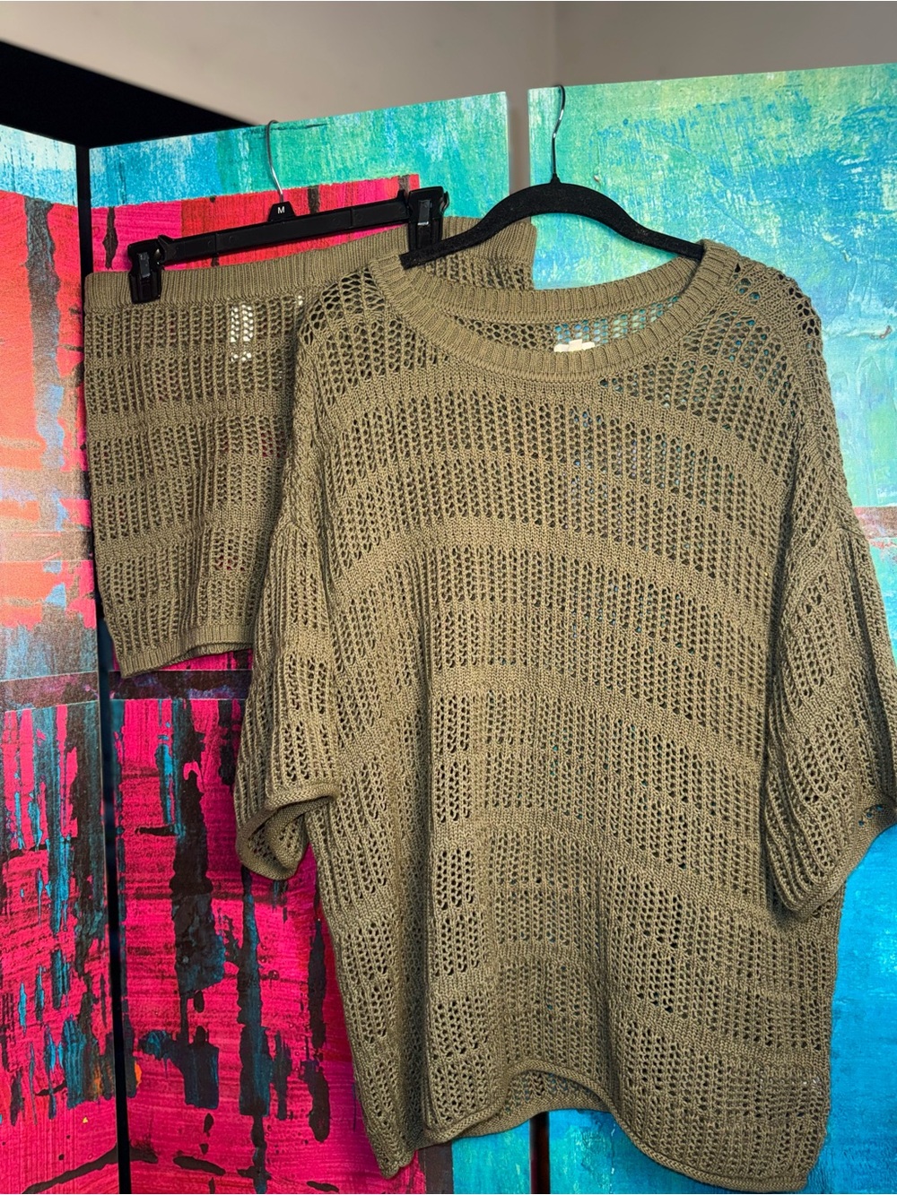 aerie Olive Green Open-Knit Scoop Neck Sweater Top